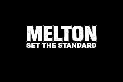 White text reading MELTON SET THE STANDARD on a black background